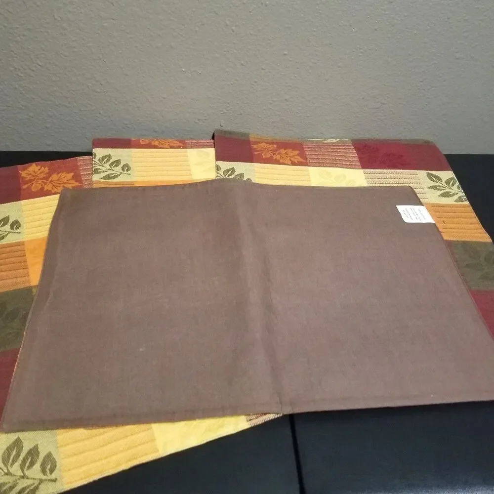 Placemats Set Of 4 100% Cotton Fall Autumn Plaid Leaf Classic Table Decor